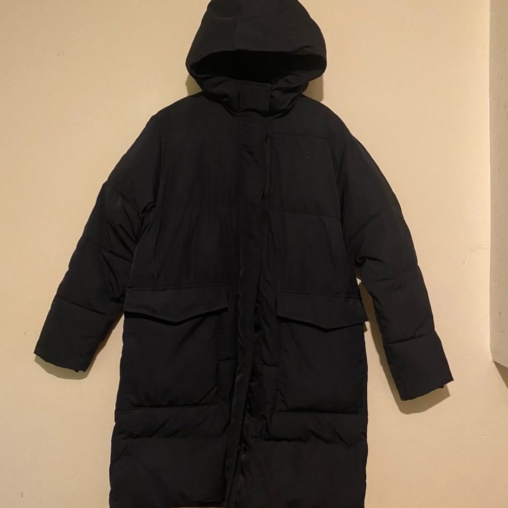 Everlane ReNew Long Puffer, Black, size Small